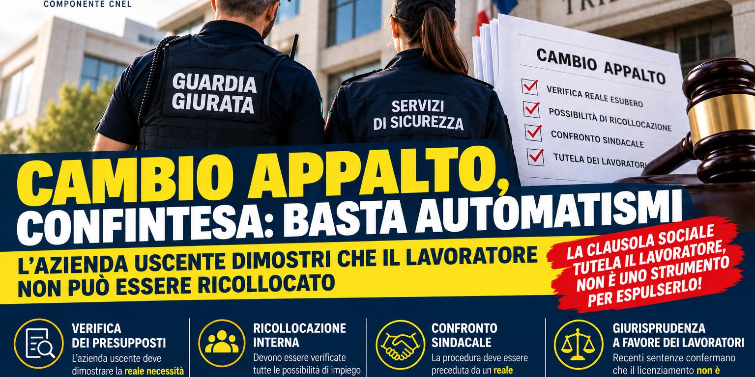 Cambio appalto Confintesa basta automatismi Cambio appalto nella vigilanza privata - Confintesa Sicurezza Privata