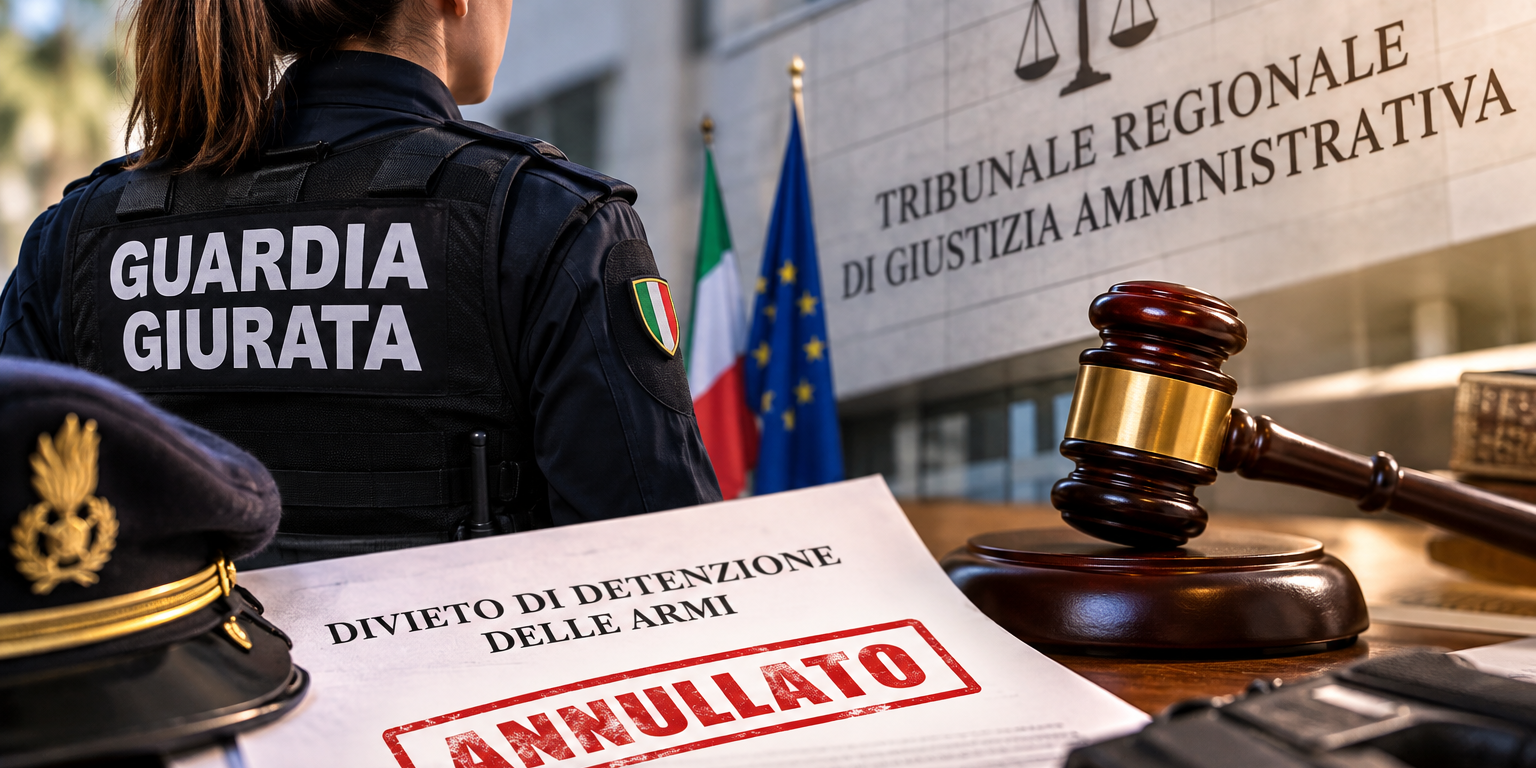 Guardia giurata – TAR Trento e divieto armi Guardia giurata davanti al tribunale, provvedimento di divieto di detenzione armi annullato