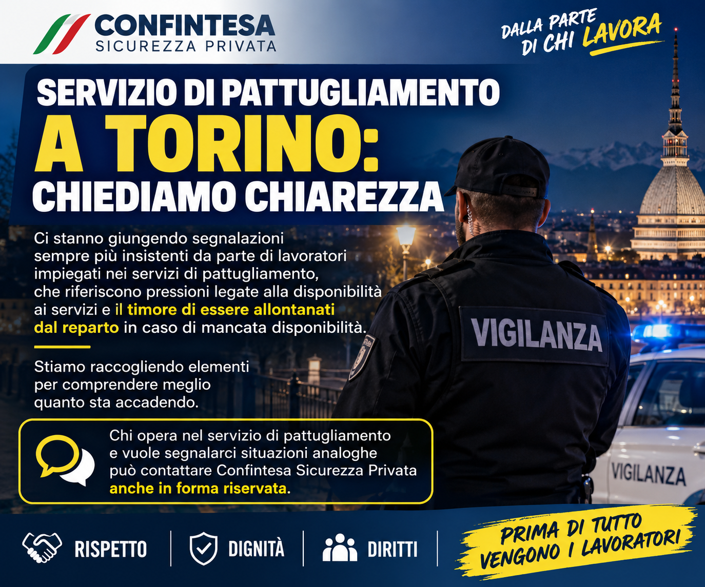 Confintesa Sicurezza Privata - servizio di pattugliamento Sicuritalia a Torino