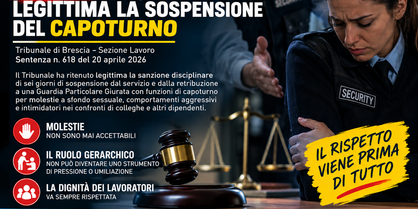 Vigilanza privata, molestie e intimidazioni sul lavoro - Confintesa Sicurezza Privata